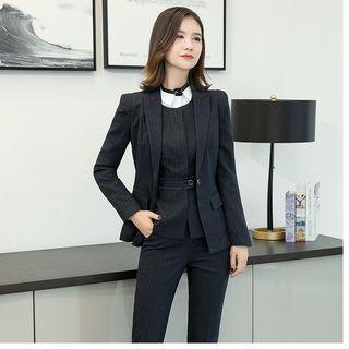 Single-breasted Striped Blazer / Dress Pants / Long-sleeve Shirt / Vest / Set