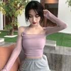 Asymmetrical Cold-shoulder Cropped T-shirt