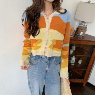 Printed Knit Cardigan Beige - One Size