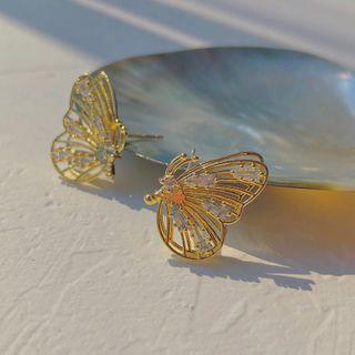 Rhinestone Alloy Butterfly Earring 1 Pair - S925 Silver Needle - As Shown In Figure - One Size