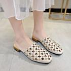Studded Perforated Pointed Low Heel Mules