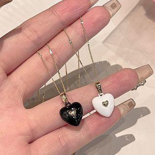 Heart Rhinestone Glaze Pendant Alloy Necklace