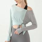 Cold-shoulder Striped Tie-side Sports T-shirt