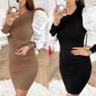 Puff Sleeve Bodycon Rib-knit Dress
