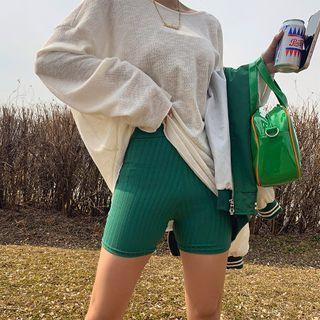 Band-waist Ribbed Biker Shorts