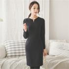 Faux-pearl Trim Sheath Dress