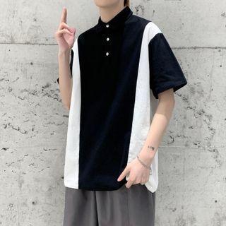 Short-sleeve Color-block Polo Collar T-shirt