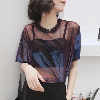 Hologram Short Sleeve Mesh T-shirt