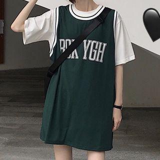 Plain Short-sleeve T-shirt / Lettering Tank Dress