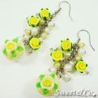 Sweet Mini Yellow Glitter Cupcake Floral Pearl Earrings