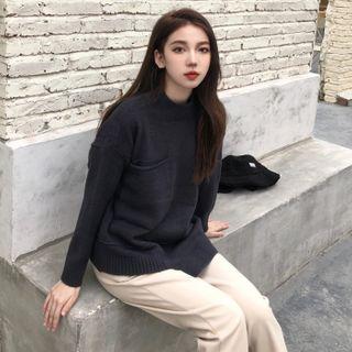 Mock-neck Irregular Hem Sweater