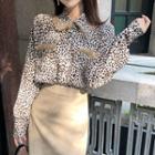 Faux Fur Trim Leopard Print Blouse As Shown In Figure - One Size