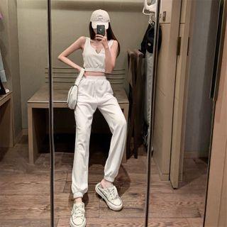 Notch-neck Cropped Tank Top / High-waist Sweatapants