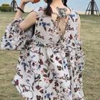 Floral Print Cut Out Shoulder 3/4 Sleeve Blouse