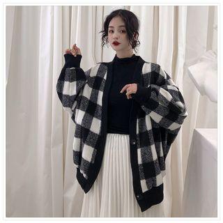 Check Buttoned Cardigan As Shown In Figure - One Size