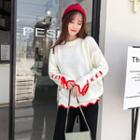 Color-block Lace-up Loose-fit Sweater