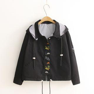 Embroidered Detachable Hood Light Jacket