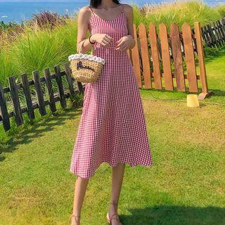 Spaghetti-strap Gingham Midi Sundress