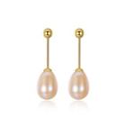 Sterling Silver Plated Gold Simple Fashion Tassel Pink Freshwater Pearl Earrings Golden - One Size