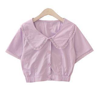 Lace Trim V-neck Short-sleeve Shirt