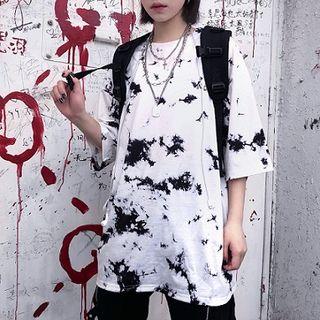 3/4-sleeve Printed Letter T-shirt White - One Size