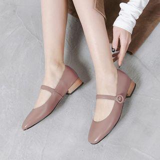 Genuine Leather Low Heel Mary Jane Pumps