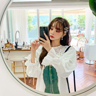 Capelet Bell-cuff Eyelet-lace Dress White - One Size