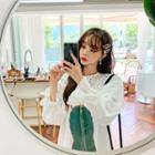 Capelet Bell-cuff Eyelet-lace Dress White - One Size