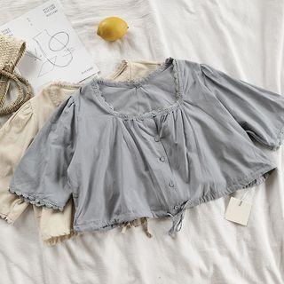 Short-sleeve Lace Trim Square Neck Cropped Blouse
