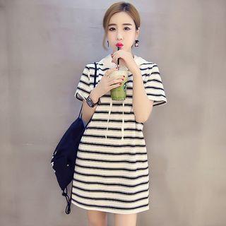 Short-sleeve Mini Striped Hoodie Dress