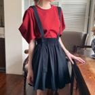 Elbow-sleeve T-shirt / Mini A-line Suspender Skirt