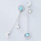 925 Sterling Silver Non-matching Rhinestone Moon & Star Dangle Earring 1 Pair - Silver & Blue - One Size