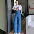 Short-sleeve Printed T-shirt / High-waist Plain Wide-leg Pants