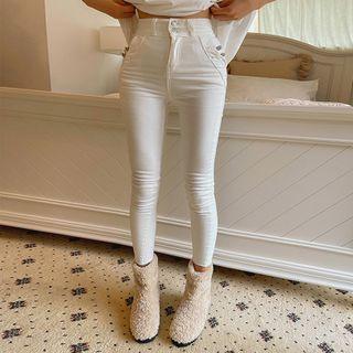 Button-detail Napped Skinny Pants