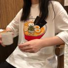 3/4-sleeve Ramen Print T-shirt White - One Size