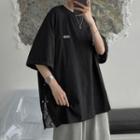3/4-sleeve Buttoned Seam T-shirt