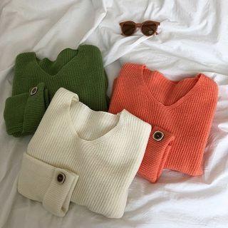 Plain Roll-up Long-sleeve Sweater