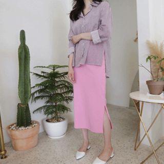 Band-waist Slit-hem Maxi Skirt