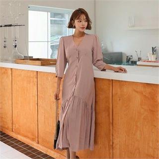 V-neck Puff-shoulder Long Dress
