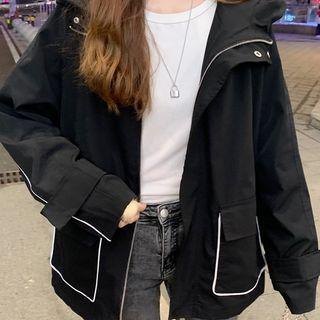 Hooded Medium Long Long-sleeve Jacket Black - One Size