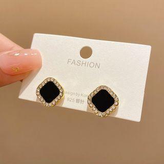 Rhinestone Square Stud Earring 1 Pair - E4931 - Gold - One Size