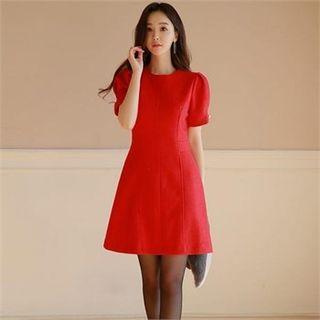 Short-sleeve Wool Blend Minidress