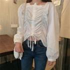 Drawstring-front Long-sleeve Blouse As Shown In Figure - One Size