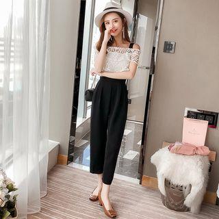 Lace Panel Cold Shoulder Jumpsuit