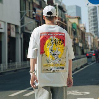 Elbow Sleeve Cartoon Print T-shirt