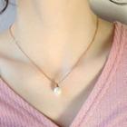 Stainless Steel Faux Pearl Pendant Necklace 1562 - Necklace - One Size