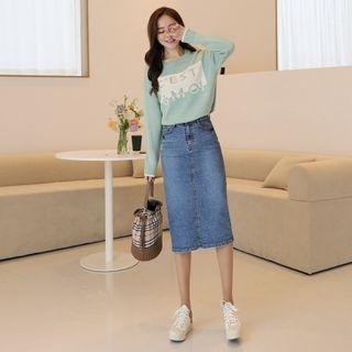 Slit-back Midi H-line Denim Skirt