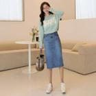 Slit-back Midi H-line Denim Skirt