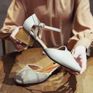 Faux Leather Pointed Toe Ankle Strap Sandals