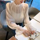 Long-sleeve Crinkled Chiffon Top Almond - One Size